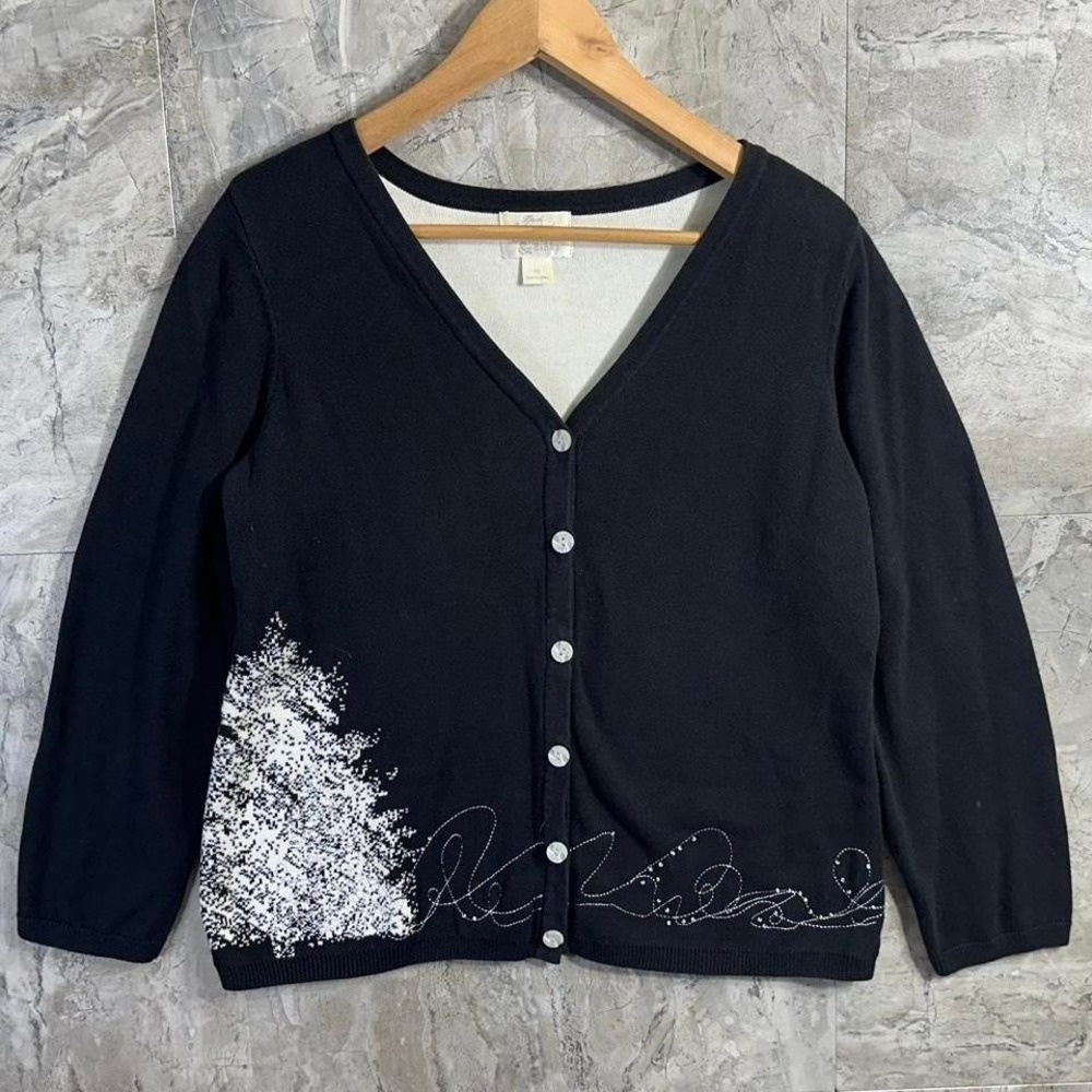 Christopher & Banks hand embroidered cardigan Black & white cardigan whimsy : XL